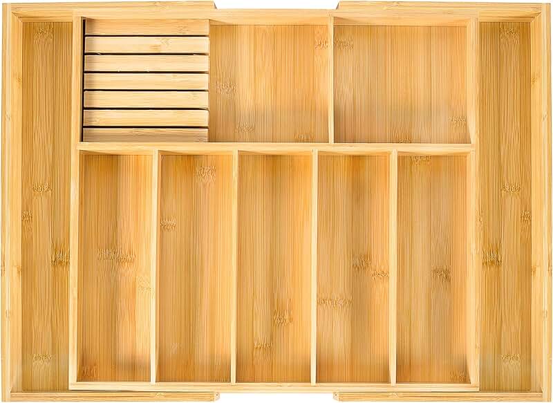 Extra Large Bamboo Kitchen Utensil and Cutlery Organizer