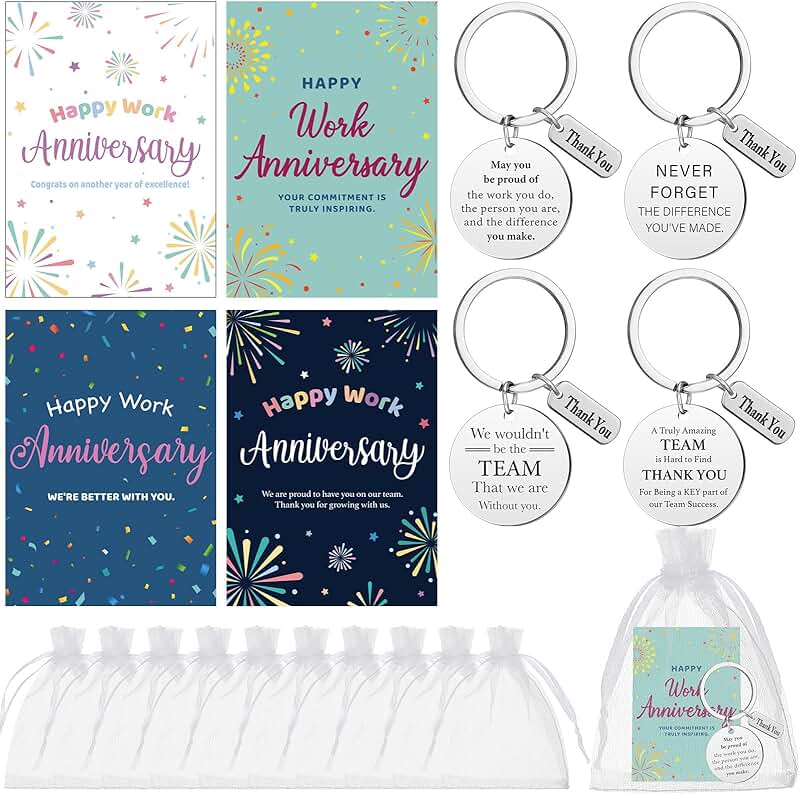 24 Happy Work Anniversary Card and Keychain Gift Sets
