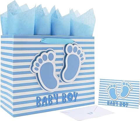 Large Baby Boy Gift Bag Set with Handles and Accessories