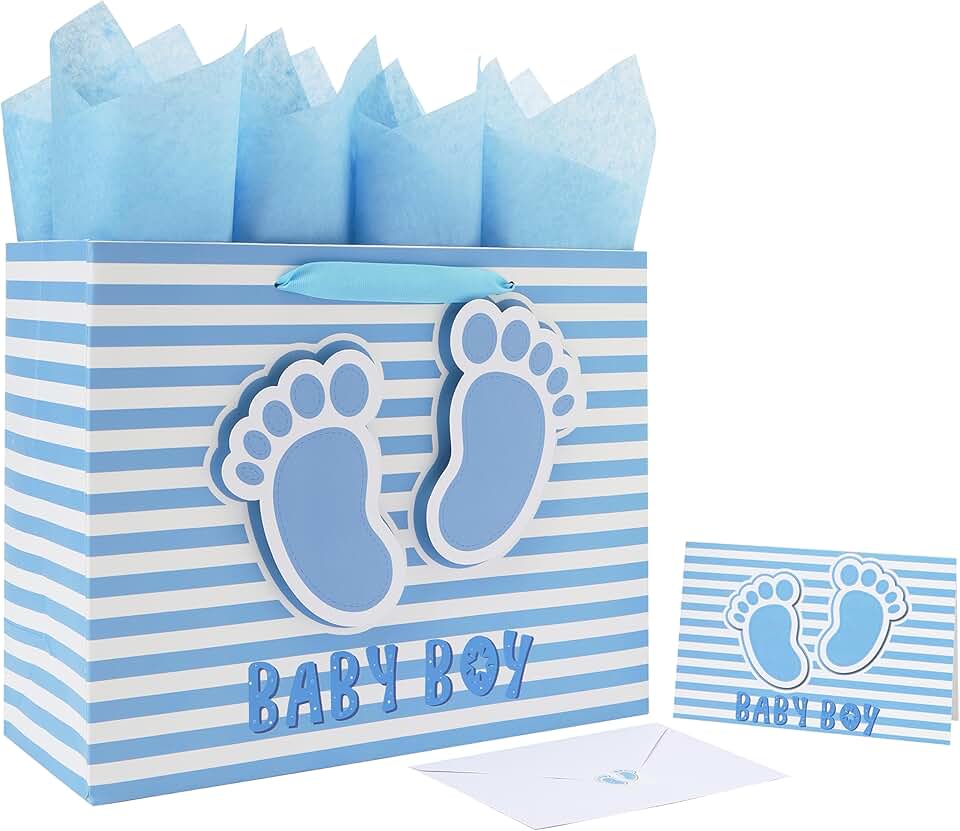 Large Baby Boy Gift Bag Set with Handles and Accessories