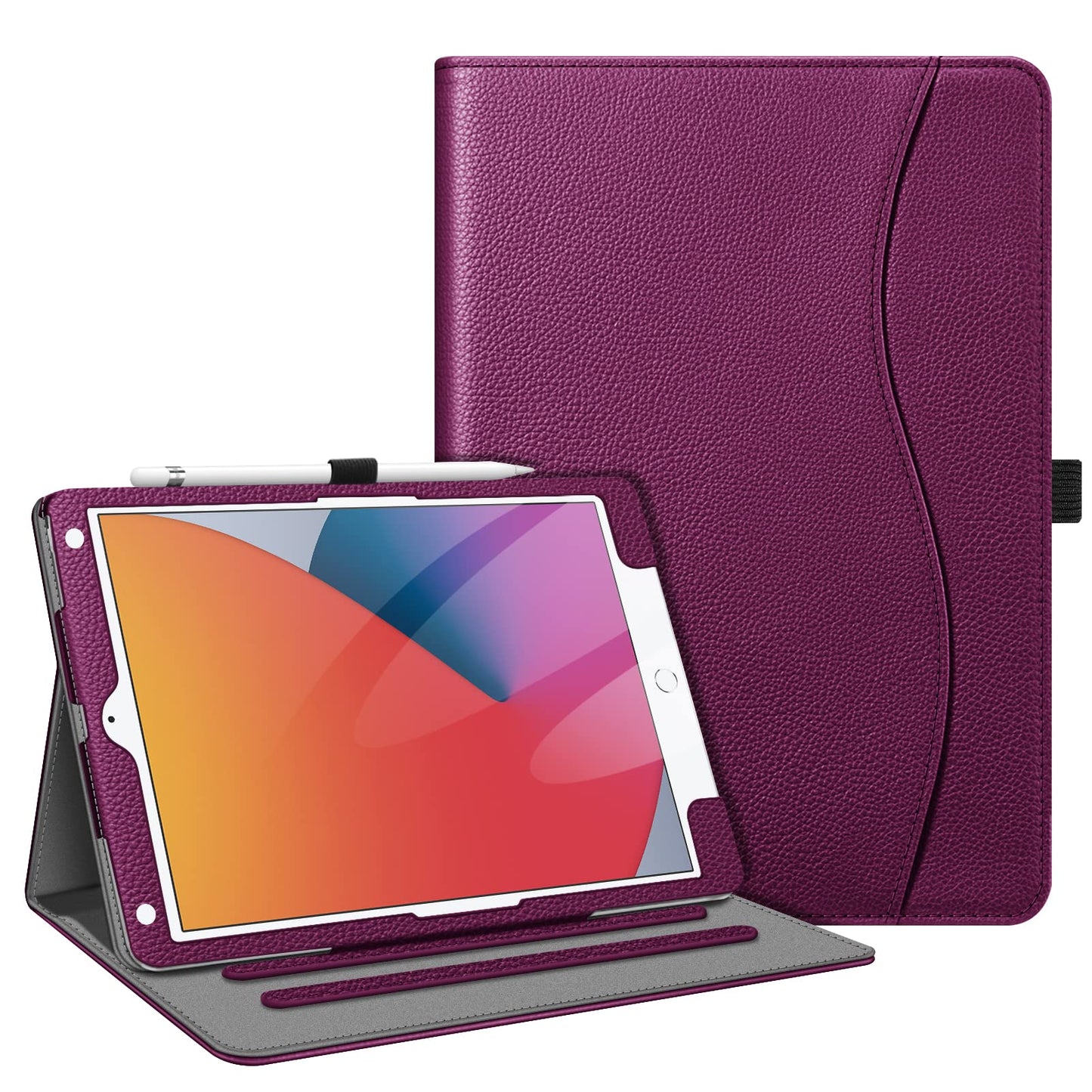 Case for iPad 9th / 8th / 7th Generation (2021/2020/2019) 10.2 Inch - [Corner Protection] Multi-Angle Viewing Stand Cover with Pocket & Pencil Holder, Auto Sleep Wake, Purple