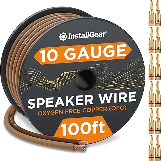 12 Gauge 100ft Speaker Wire with 12 Banana Plugs