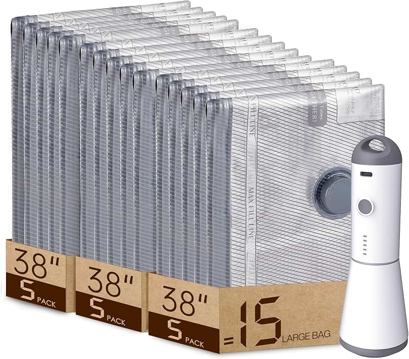 15 Pack Large Rechargeable Vacuum Seal Bags for Travel and Storage