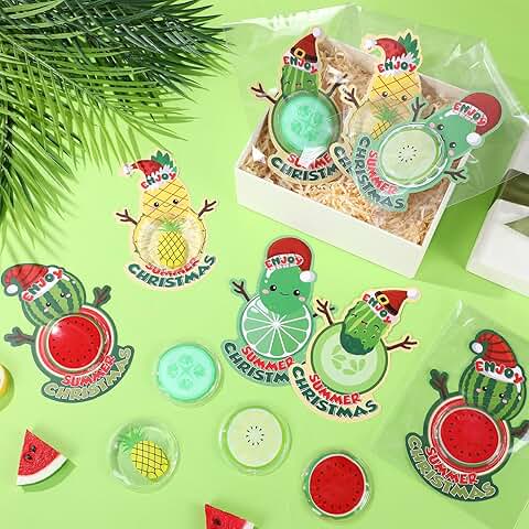 Set of 24 Tropical Christmas Cards with Fruit and Beach Themes