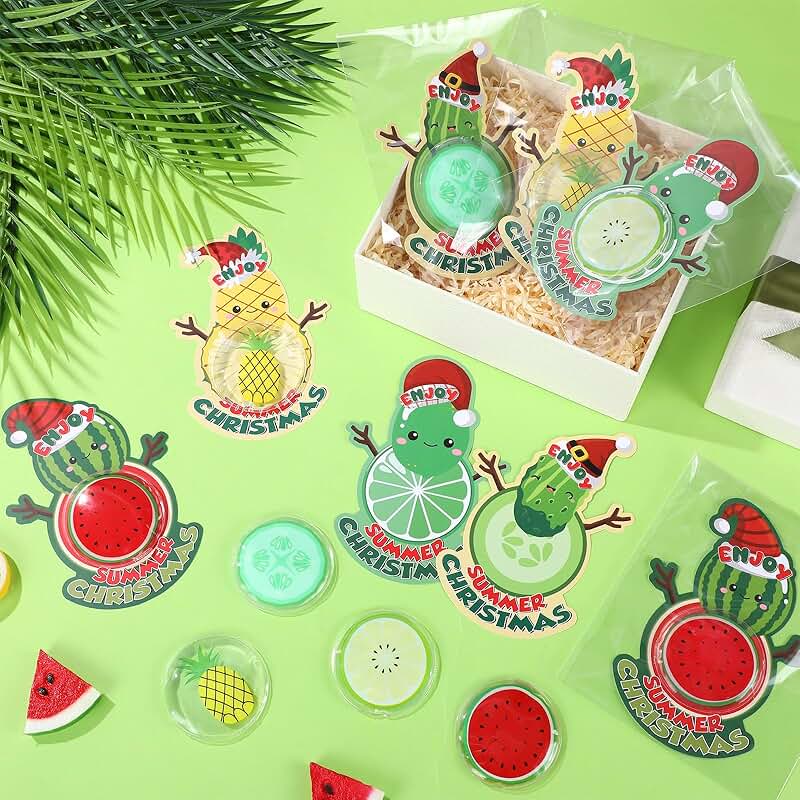 Set of 24 Tropical Christmas Cards with Fruit and Beach Themes