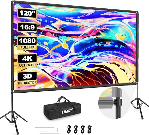 120-Inch Portable Outdoor Projector Screen with Stand