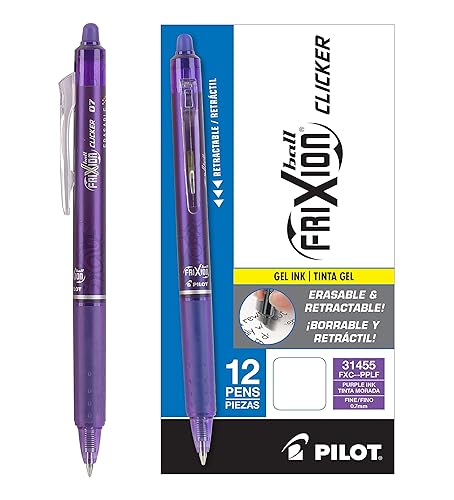 12 Purple Erasable Gel Pens, Fine Point, Refillable