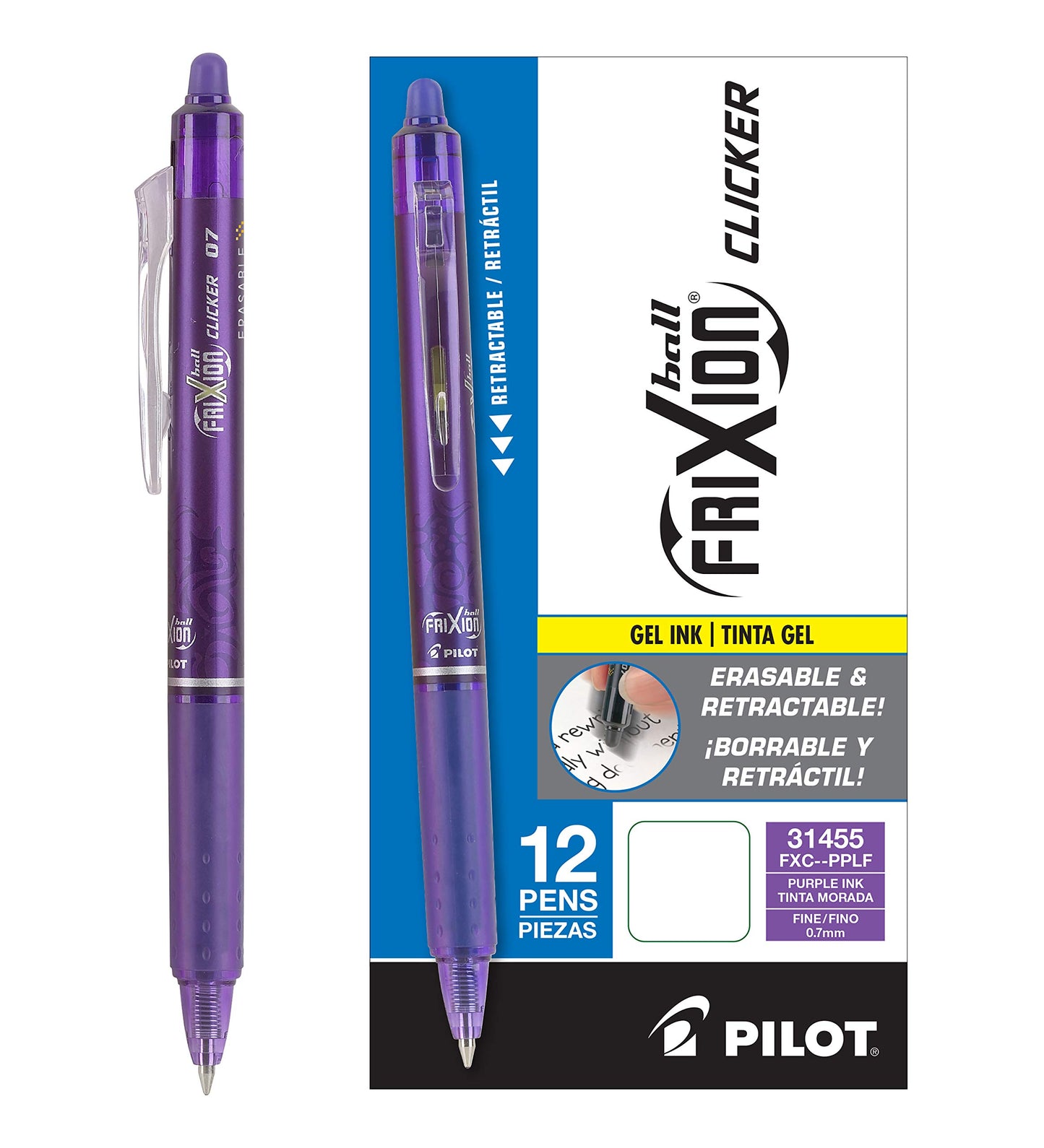 12 Purple Erasable Gel Pens, Fine Point, Refillable