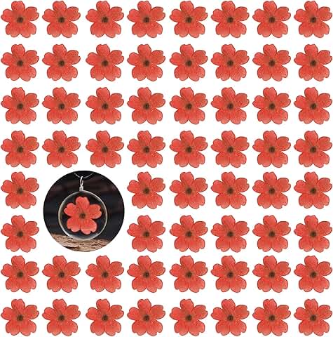 Red Dried Cherry Blossom Flowers for Resin Crafts, 60 pcs