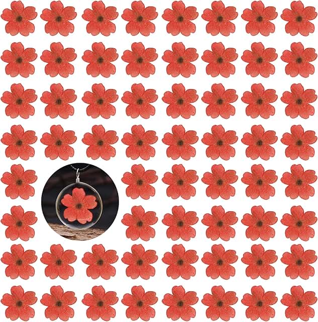 Red Dried Cherry Blossom Flowers for Resin Crafts, 60 pcs