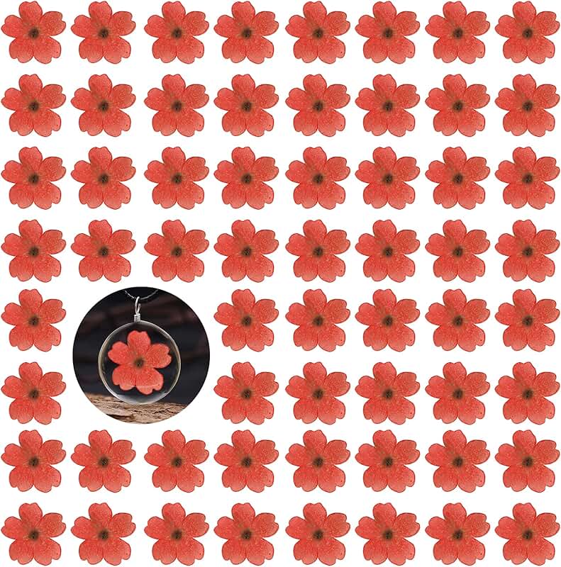 Red Dried Cherry Blossom Flowers for Resin Crafts, 60 pcs