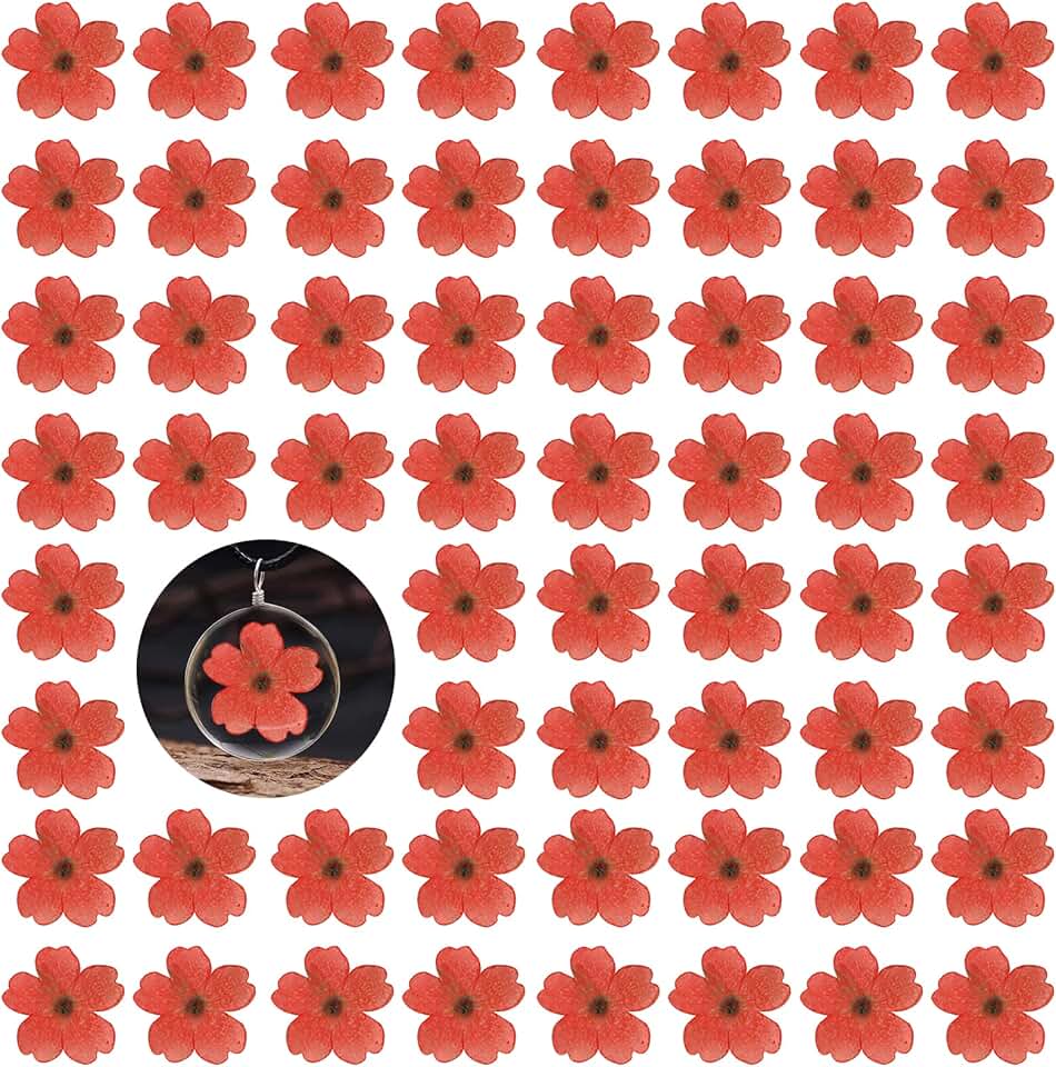 Red Dried Cherry Blossom Flowers for Resin Crafts, 60 pcs