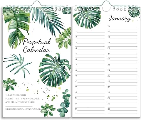 Undated 12-Month Calendar with Green Leaf Design