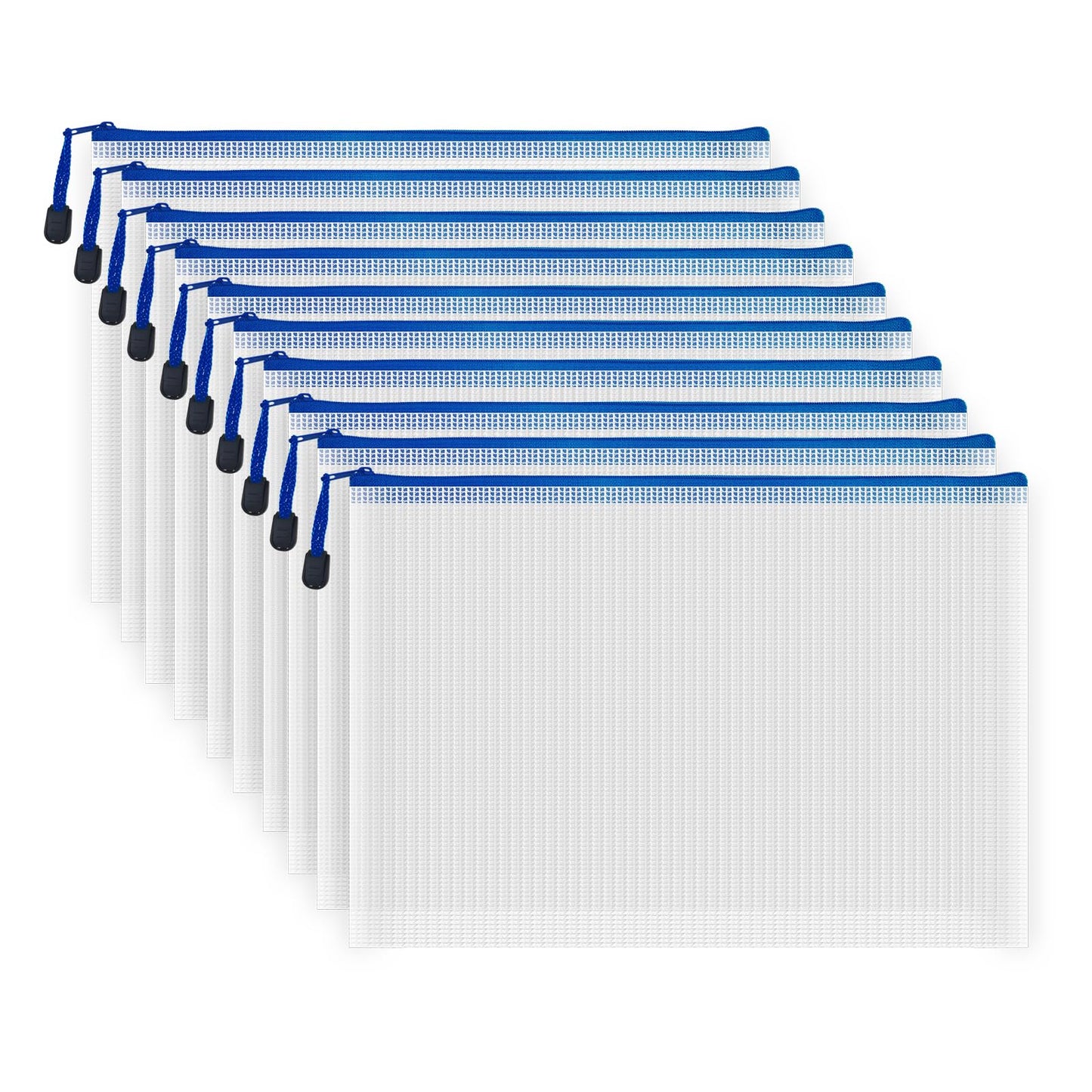 10 Waterproof Mesh Zipper File Bags for Office and School