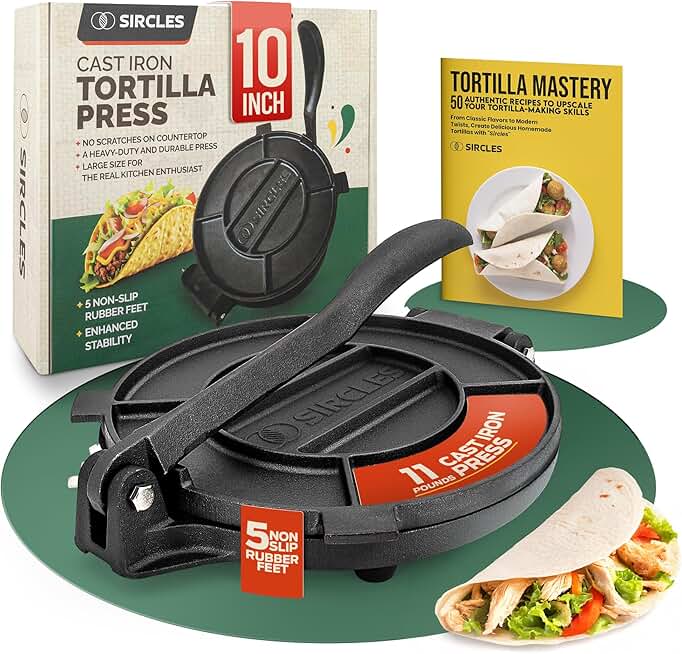 Large 10-Inch Cast Iron Tortilla Press