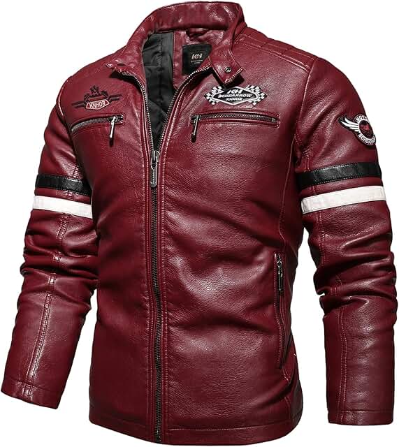 Men's Casual Faux Leather Stand Collar Zip-Up Jacket