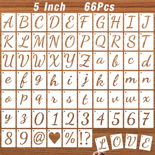 5 Inch Calligraphy Letter and Number Stencil Set 66 Pcs