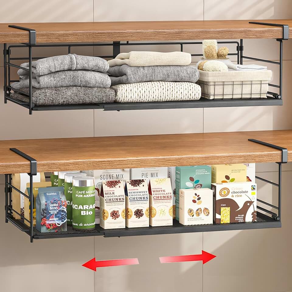 Expandable under cabinet shelf, 2-pack, black