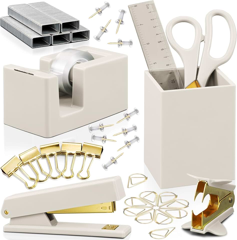 Aesthetic Desk Organizer Set with Gold Finish