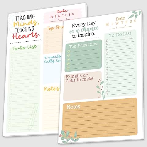 2-Pack 50-Sheet Minimalist Teacher To-Do List Notepad