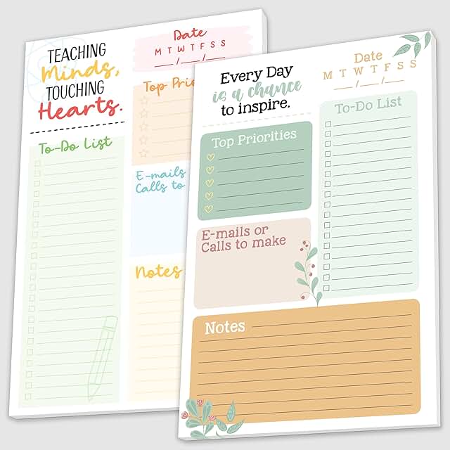 2-Pack 50-Sheet Minimalist Teacher To-Do List Notepad