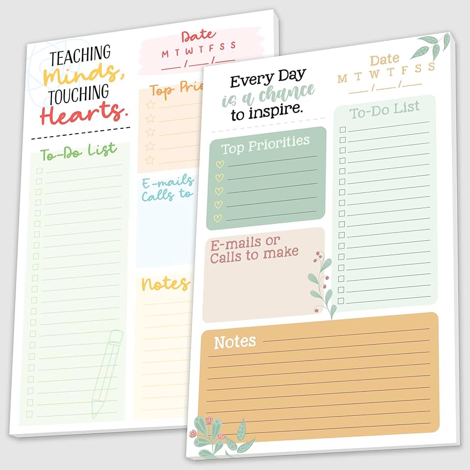 2-Pack 50-Sheet Minimalist Teacher To-Do List Notepad