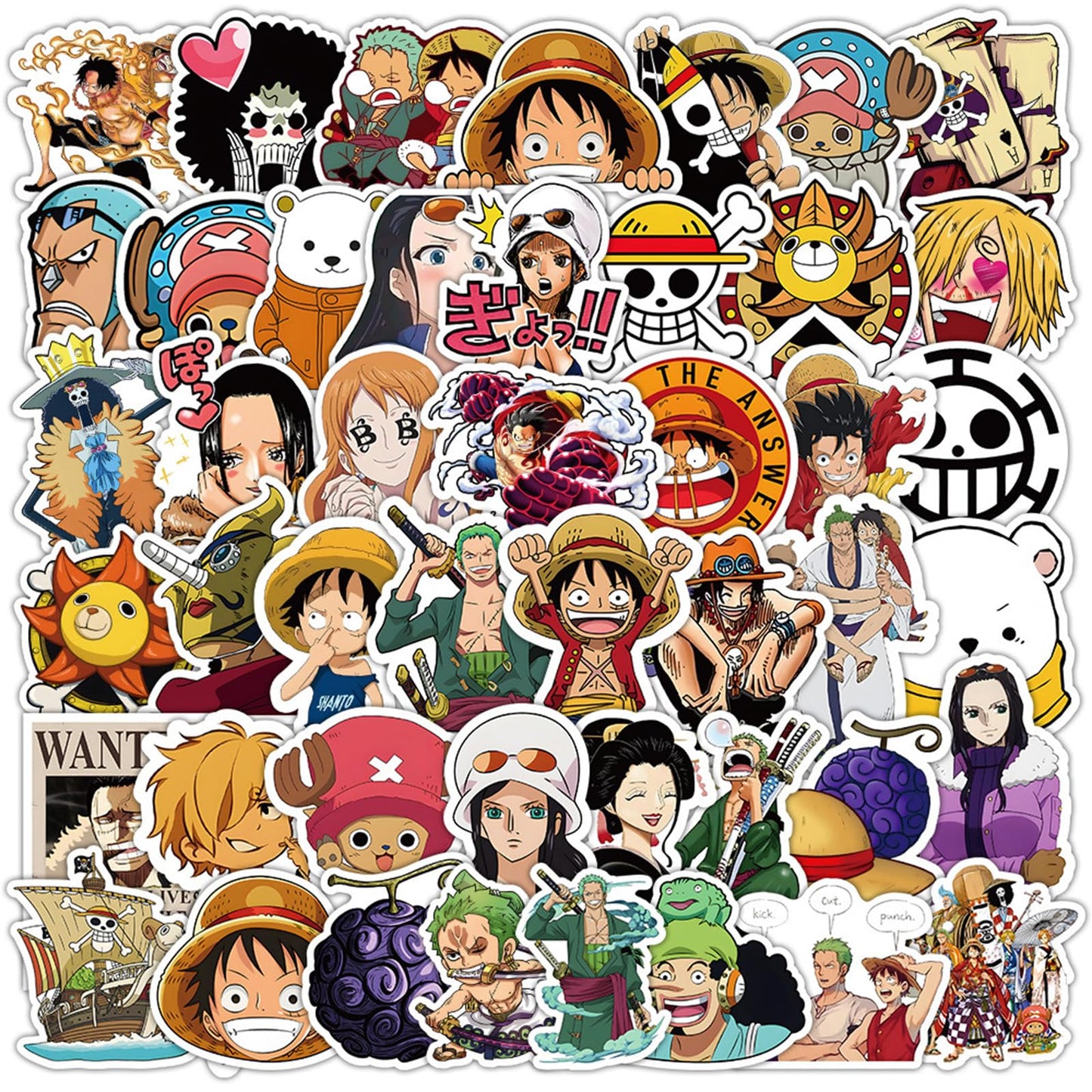 50 Anime One Piece Cartoon Stickers for Kids