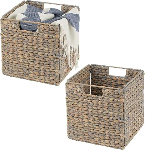 Natural Woven Hyacinth Cube Storage Baskets, 2 Pack