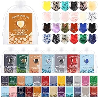 24 Christmas Pocket Hug Tokens with Heart Stones and Bags