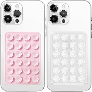 Two Pink and Clear Silicone Suction Phone Mounts