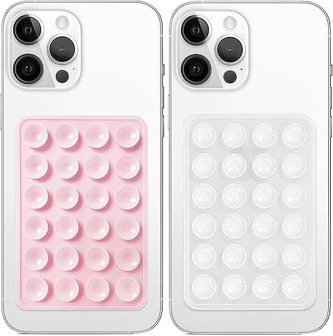 Two Pink and Clear Silicone Suction Phone Mounts