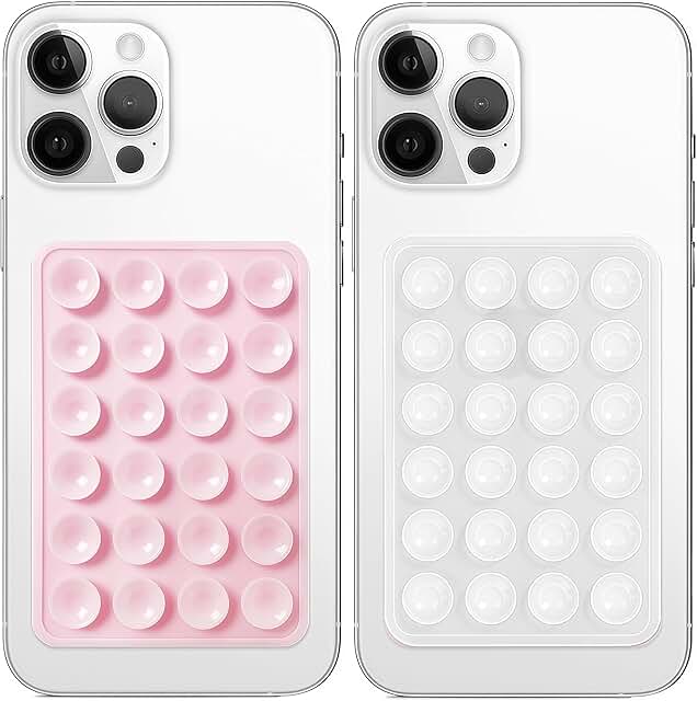 Two Pink and Clear Silicone Suction Phone Mounts