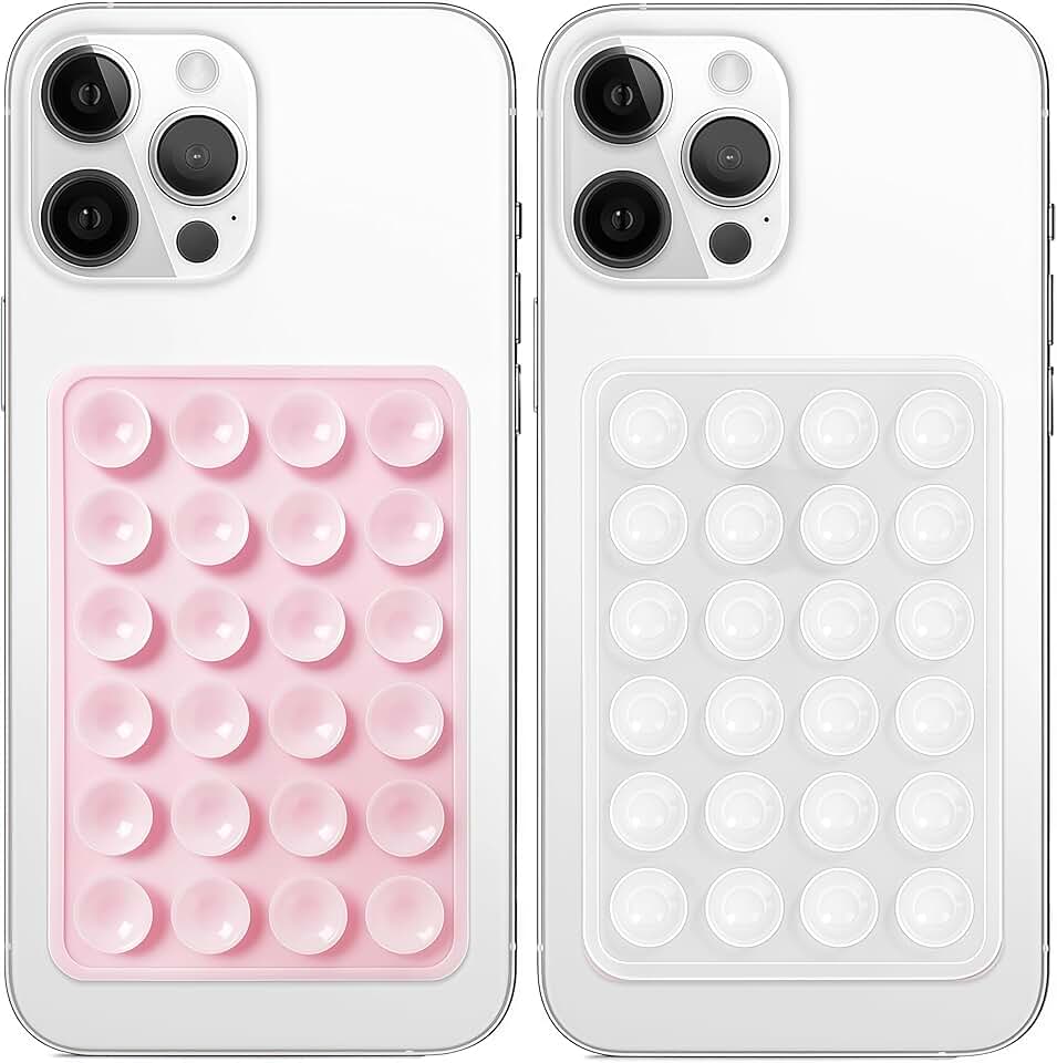 Two Pink and Clear Silicone Suction Phone Mounts