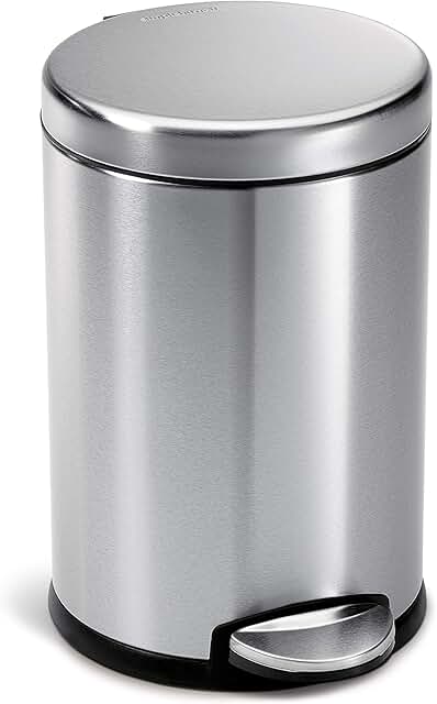 Round 4.5L Bathroom Step Trash Can in Brushed Steel