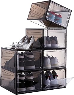 Set of 6 clear stackable plastic shoe boxes