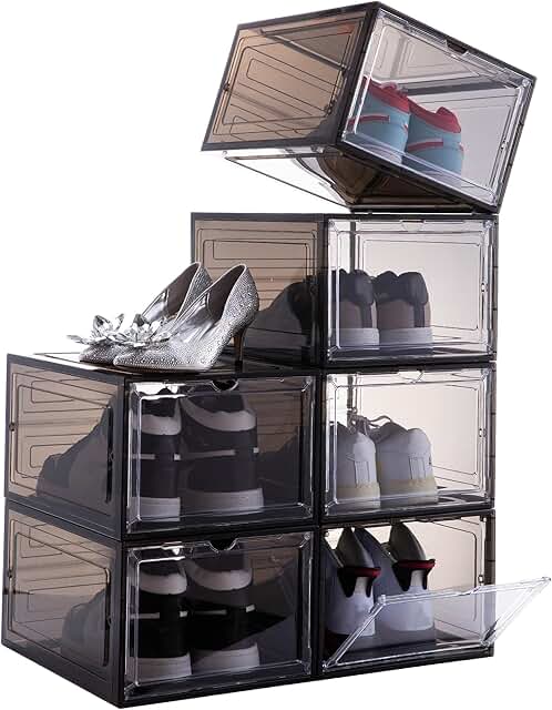 Set of 6 clear stackable plastic shoe boxes