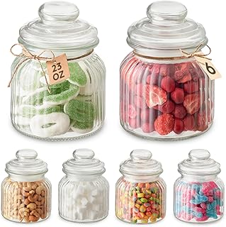 Set of 6 Clear Glass Candy and Cookie Jars with Lids