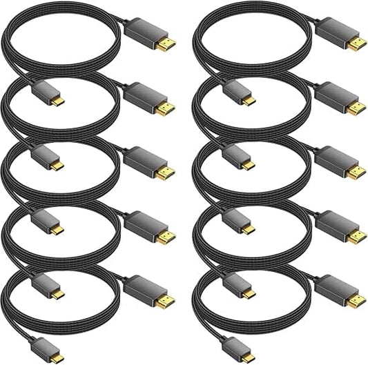 10-Pack USB C to HDMI 4K Cable, 6ft, Slim, Male