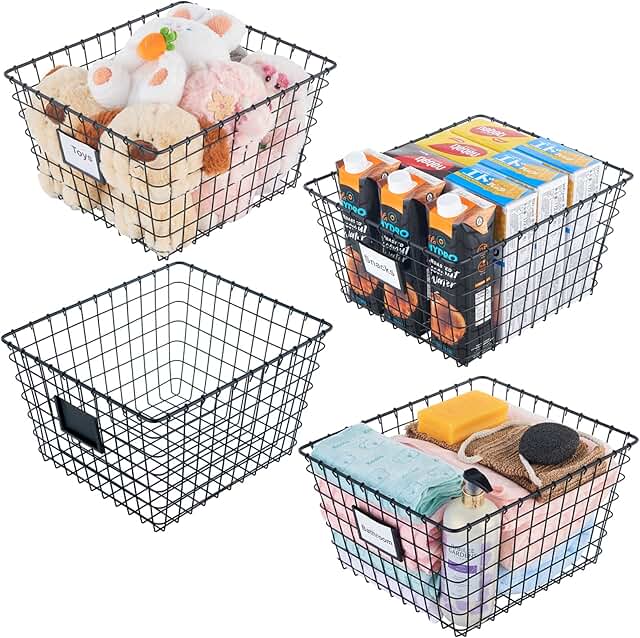 Set of four large handmade wire storage baskets