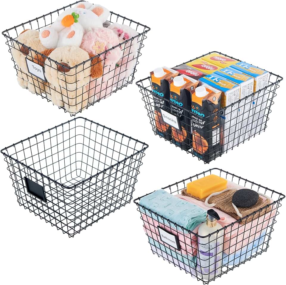 Set of four large handmade wire storage baskets