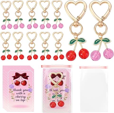 Cherry Keychain Party Favors with Greeting Cards and Bags