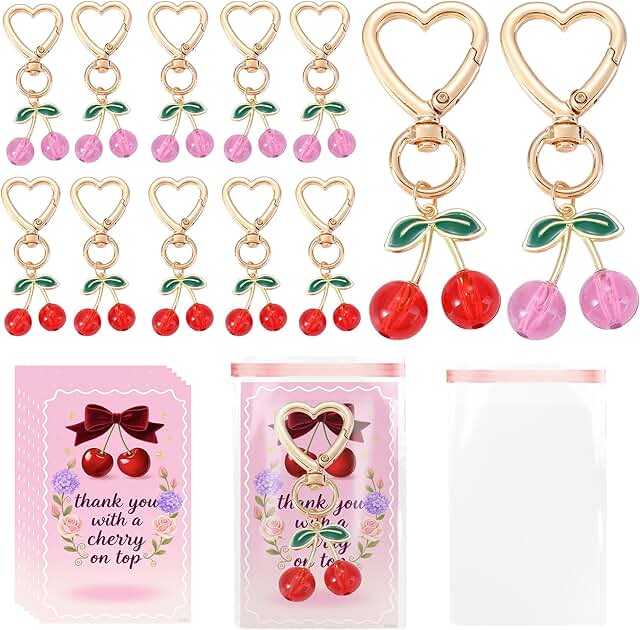 Cherry Keychain Party Favors with Greeting Cards and Bags