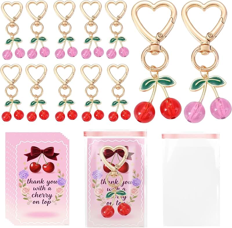 Cherry Keychain Party Favors with Greeting Cards and Bags