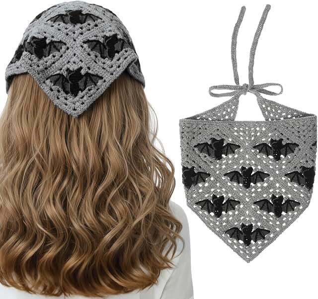 Gothic Crochet Headband with Bat Pattern for Women