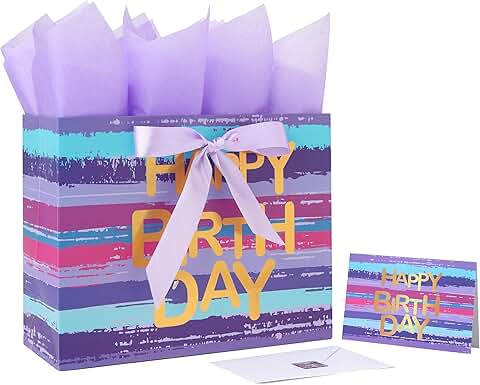 Large Purple-Blue Watercolor Gift Bag Set with Card and Tissue