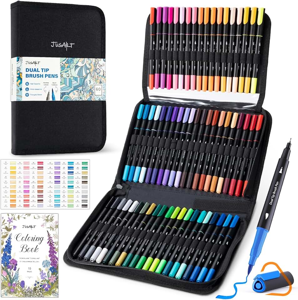 60 Color Dual Tip Markers for Adult Coloring