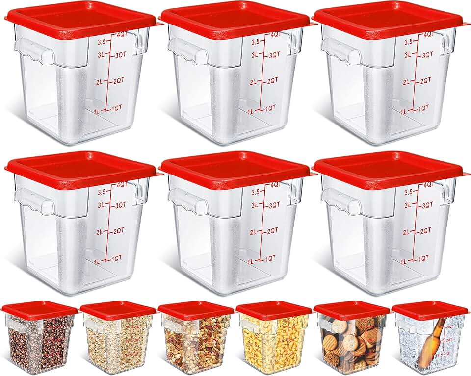 Six Clear Square Food Storage Containers with Lids