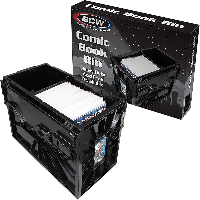 Black comic storage bin for 150 comics