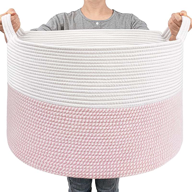 Large Pink Storage Basket for Toys and Blankets