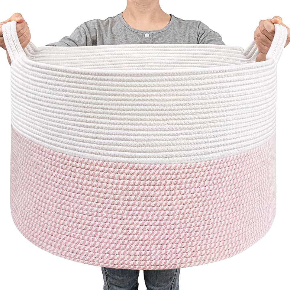 Large Pink Storage Basket for Toys and Blankets